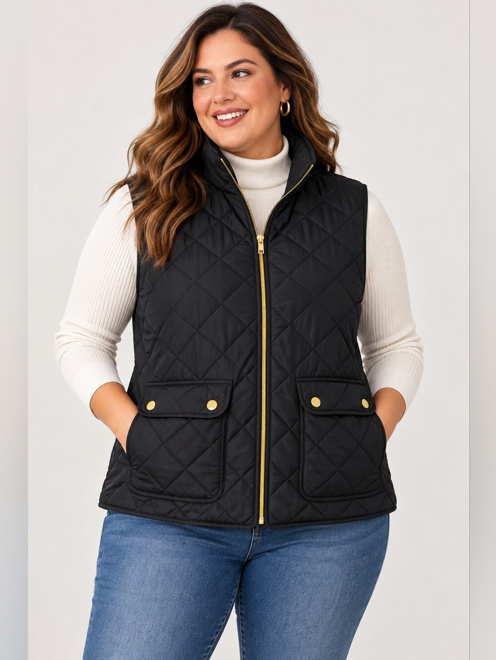 NWT St. John’s Bay Black Quilted Puffer Vest Gold Hardware Plus Size 2X